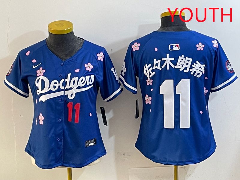 Youth Los Angeles Dodgers #11 R.Sasaki Blue Sakura Edition 2025 Nike MLB Jersey style 3->youth mlb jersey->Youth Jersey